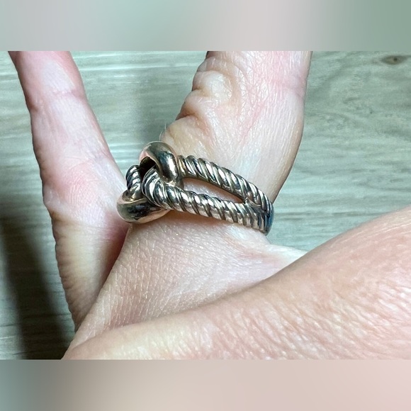 Designer Signed (B) Sterling Silver & Gold Wash Two Tone Twisted Cable Link Ring - Picture 8 of 10